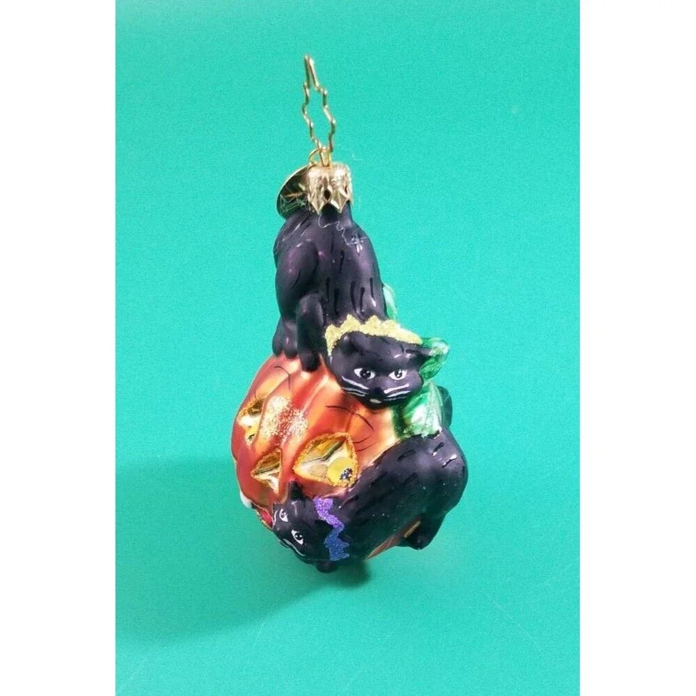 Christopher Radko Cat O’Lantern Halloween Ornament Black Cats pumpkin Gem.